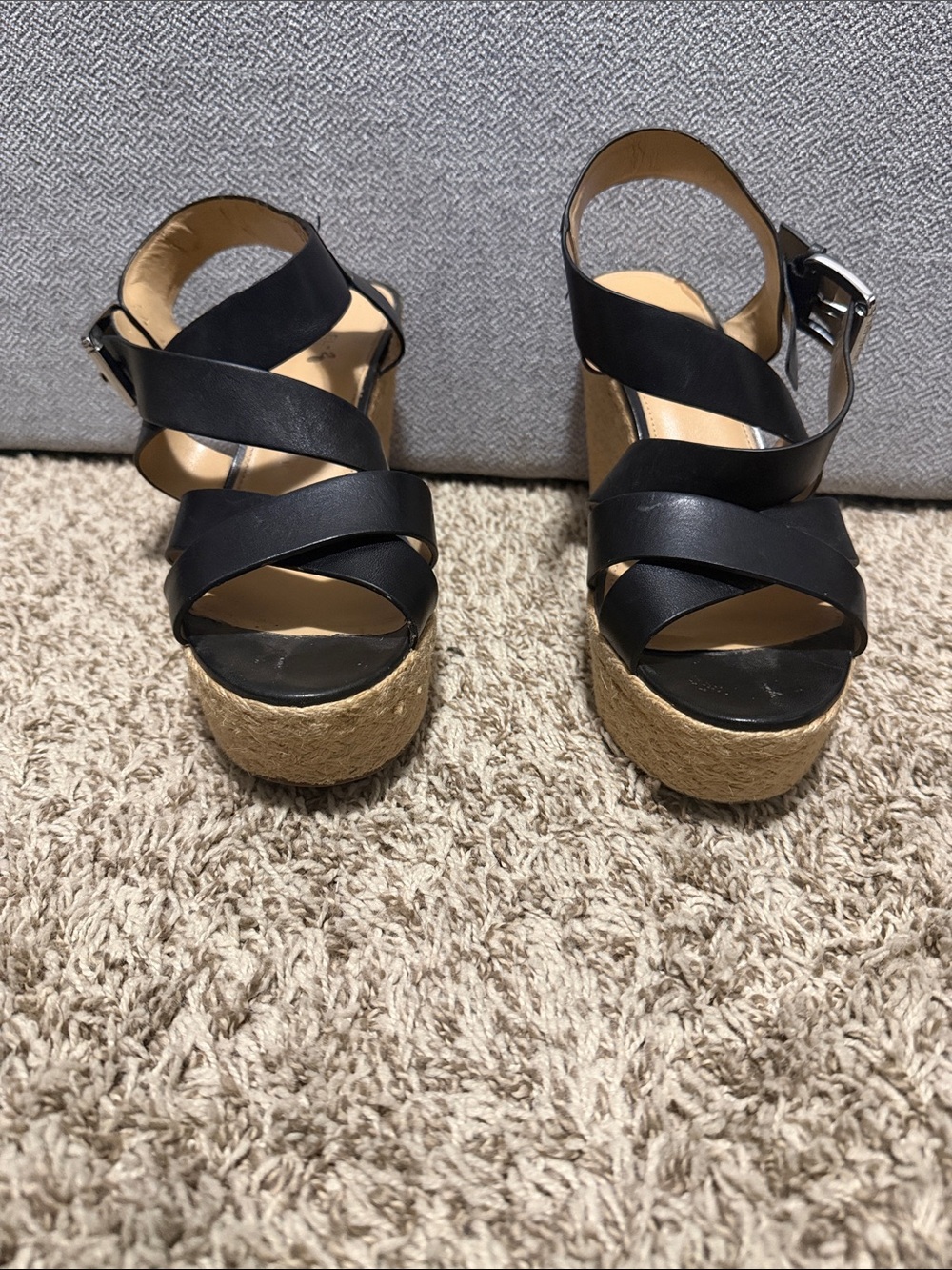 MICHAEL Michael Kors Black Leather Espadrille Platform Sandals